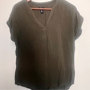 GAP Olive V-Neck Short Sleeve Blouse- XS